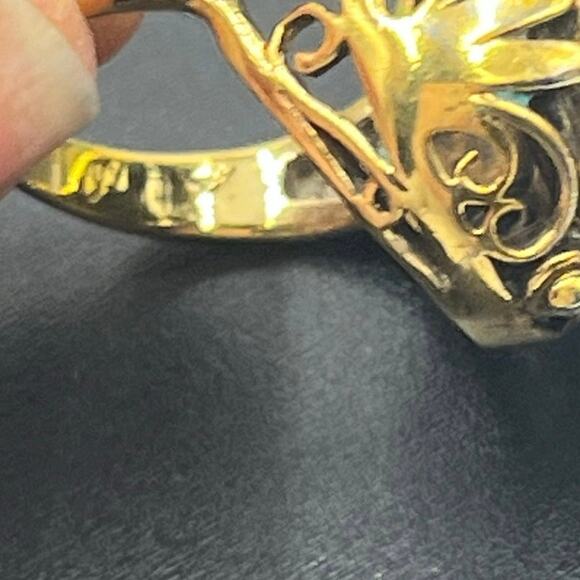 Vintage Designer Sterling Vermeil Turquoise Filigree Chunky Statement Ring Sz 7 - Picture 14 of 15